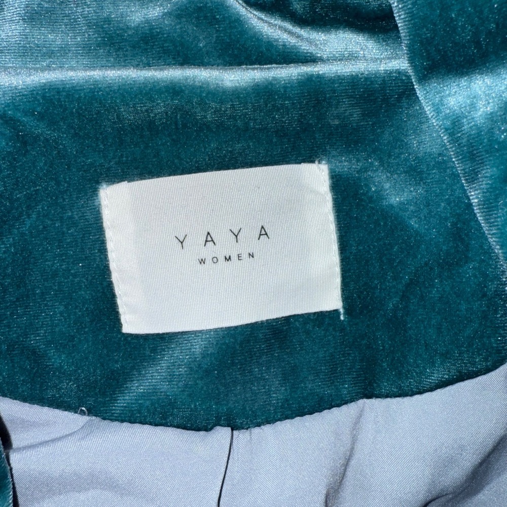 YAYA Women Velvet Blazer Belted Jacket Teal Green Size 38 holiday office party M - Picture 5 of 7
